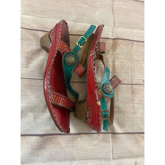 L'Artiste Women's Red Leather Wearable Art Sandals - 40 - Picture 8 of 14